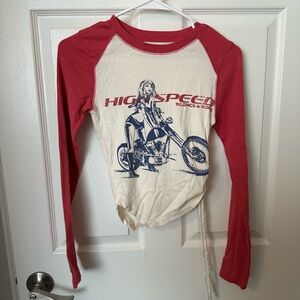 Silence + Noise Red and White Graphic Crop Top